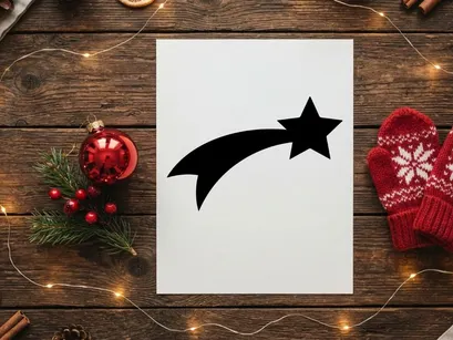 Schwarzes Sternschnuppen-Symbol isoliert auf weißem Hintergrund für Weihnachtselemente.