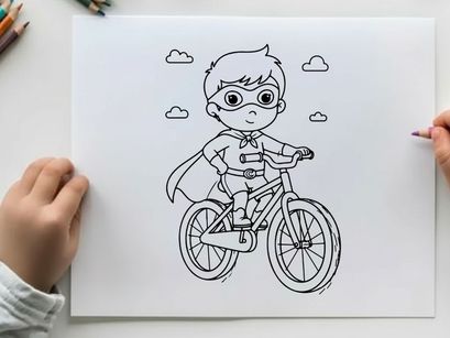 Boy superhero riding bike vector illustration flat design