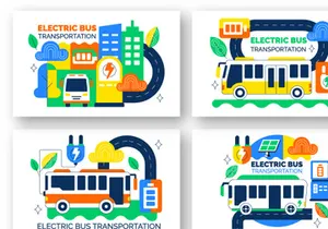 10 Electric Bus Transportation Illustration