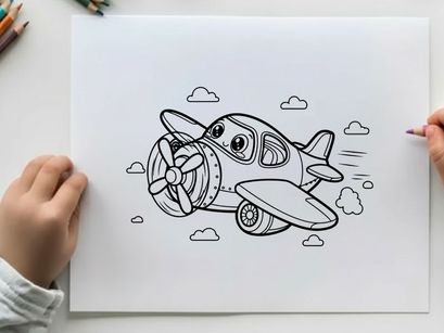 Cute cartoon airplane flying in sky vector illustration