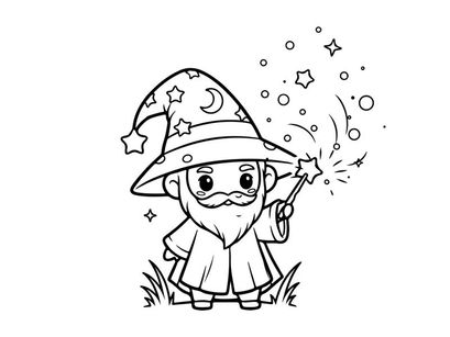 Cute wizard casting magic stars vector illustration