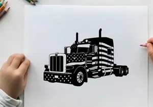 American flag semi truck silhouette with patriotic design