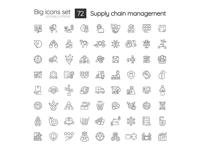 Supply chain management linear icons set