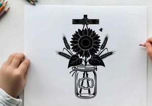 Silhouette of sunflower in a mason jar vase