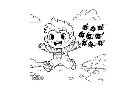 Cute boy celebrating with flying bats vector illustration