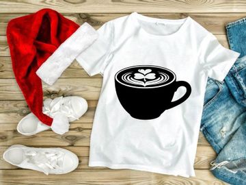 Black coffee cup with latte art heart design minimalist illustration preview picture