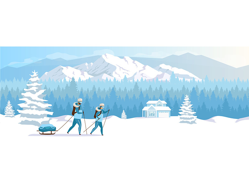 Ski resort holiday flat color vector illustration