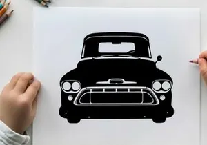 Vintage car silhouette with chrome accents and round headlights