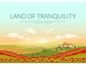 Land of tranquillity poster flat vector template preview picture