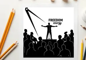 Silhouette of a man on stage with crowd and freedom energy silhouette