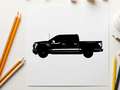 Silhouette of a pickup truck against a white background