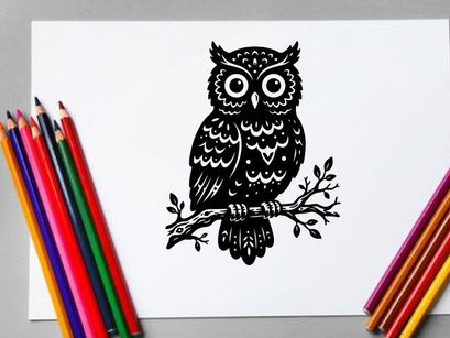 Stylized Black and White Owl Illustration for Art and Design