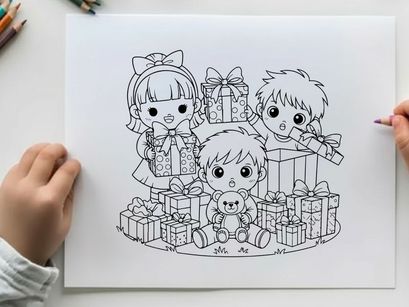 Children celebrating Christmas with gifts vector illustration
