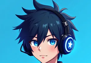 Anime-style gamer character with spiky black hair