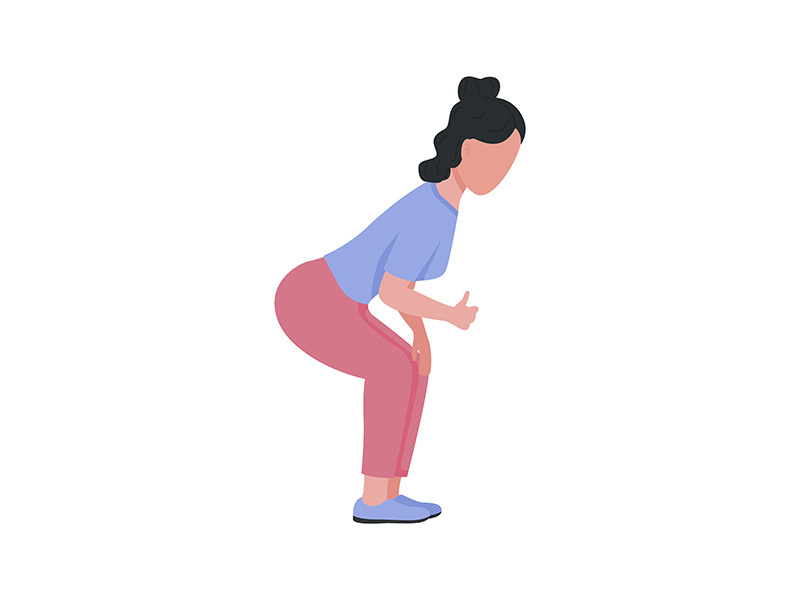 Woman leans over semi flat color vector character