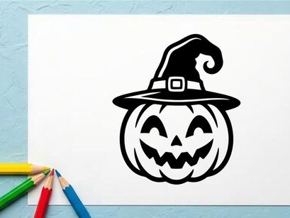 Halloween Pumpkin with Witch Hat for Fall and Holiday Decor