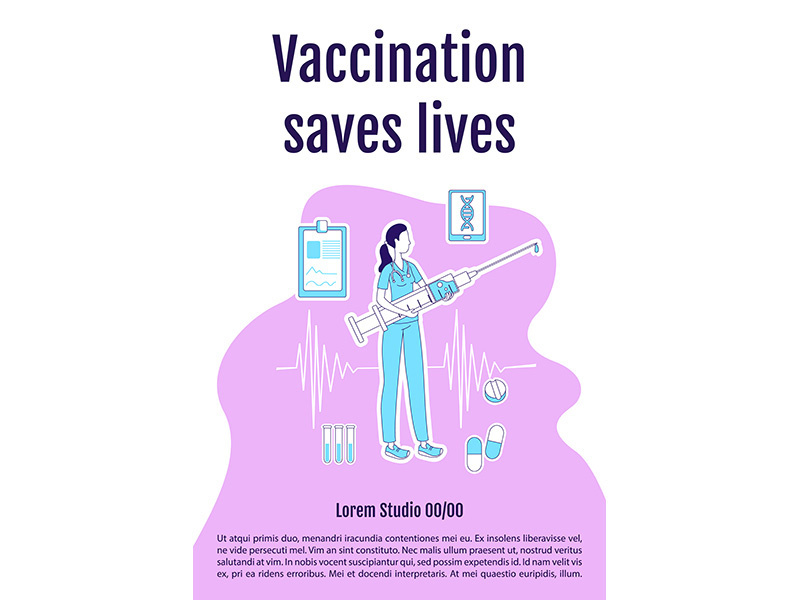 Vaccination saves lives poster flat silhouette vector template