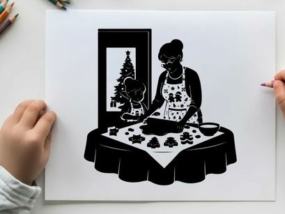 Mother and child baking christmas cookies silhouette