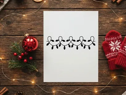 Christmas string lights silhouette isolated on white background for holiday design projects