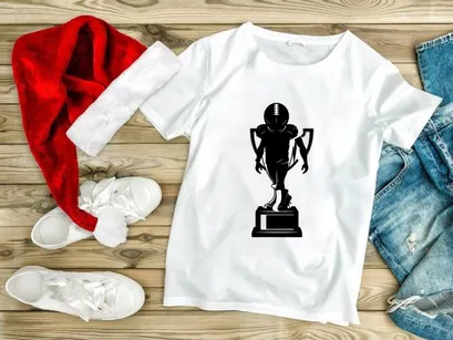 Black and white illustration of a football player trophy award statue figurine