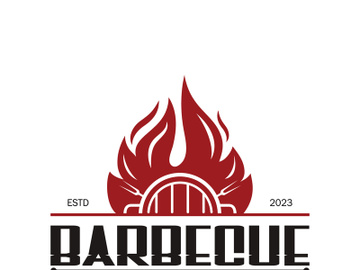 Simple Barbecue Vintage hot grill, with crossed flames and spatula. Logo for restaurant, badge, cafe and bar.vector preview picture