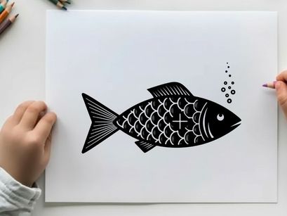Silhouette of a fish swimming with bubbles rising
