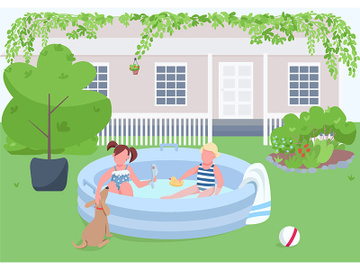 Children in pool flat color vector illustration preview picture