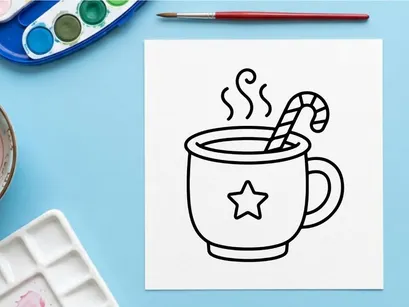 Steaming hot Christmas coffee mug with candy cane stirrer and star decoration