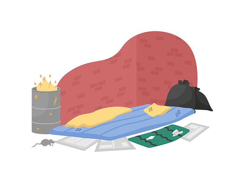 Homeless sleeping place flat color vector object