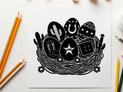 Western easter eggs in a nest silhouette