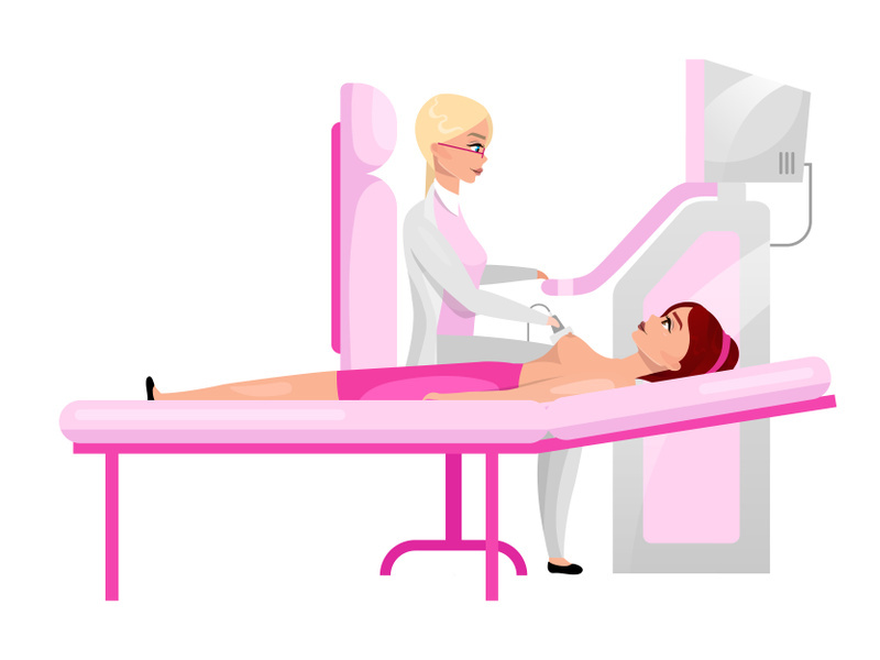 Woman breast ultrasound exam flat illustration
