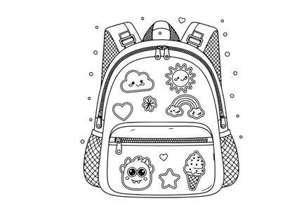 Cute kids backpack with doodles vector illustration flat design