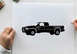Silhouette of a pickup truck with a long bed and four doors