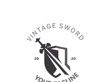 Sword vintage logo design. illustration sword element, can be used as logotype, icon, template coat of arms concept