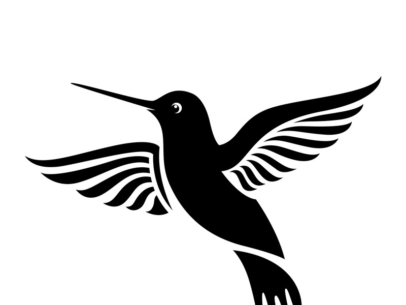 Black and white outline of a hummingbird.