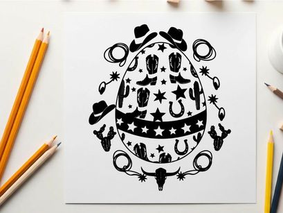 Western easter egg silhouette with cowboy hats and boots