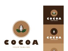 cocoa logo,cocoa bean,cocoa tree,cocoa branches and leaves,chocolate mix on white background,vintage,modern,simple,minimalist icon illustration template design vector