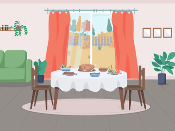 Thanksgiving serving flat color vector illustration preview picture