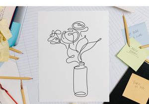 Flower Bouquet Minimalist Line Art Drawing