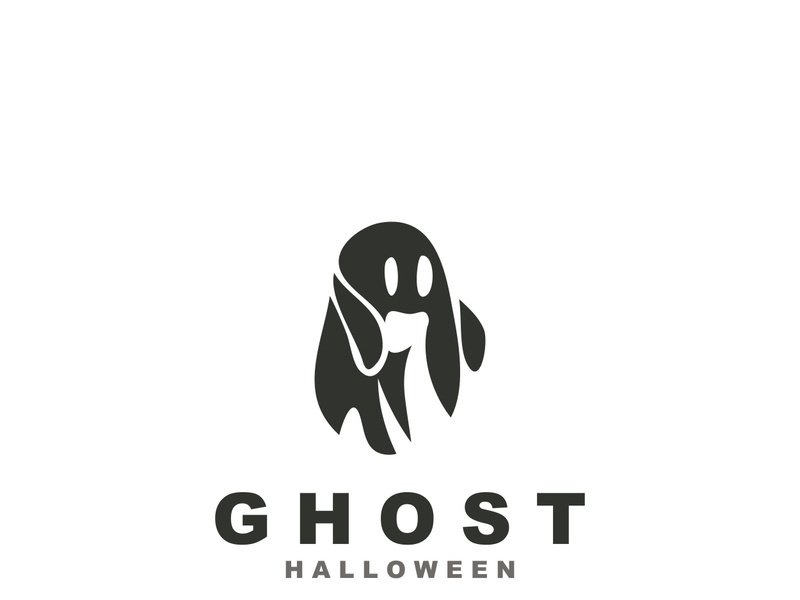 Halloween spooky ghost character in flat style isolated template design