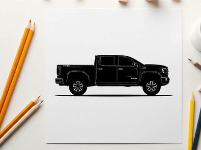 Silhouette of a pickup truck against a white background