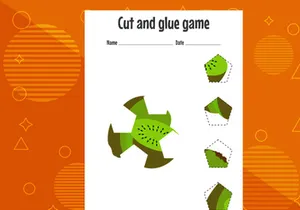 10 Pages Cut and glue game for kids with fruits. Cutting practice for preschoolers. Education page