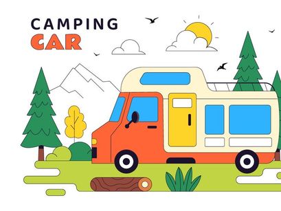 10 Camping Car Vector Illustration