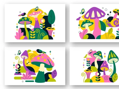 10 Mushrooms Vector Illustration