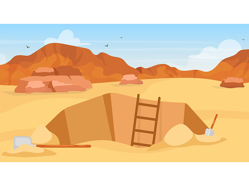 Excavation flat vector illustration