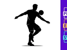 Silhouette of a soccer player kicking a ball in mid air motion