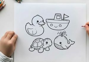 Cute sea animals set flat design vector illustration