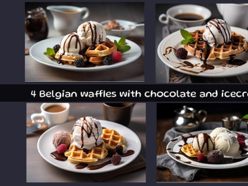 Belgian waffles with chocolate and icecream preview picture