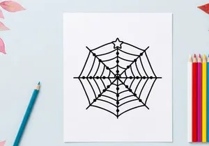 Handgezeichneter Halloween-Stern mit leuchtendem Zentrum. Vintage-gruselige Spinnweben-Illustration für festliche Dekorationen.