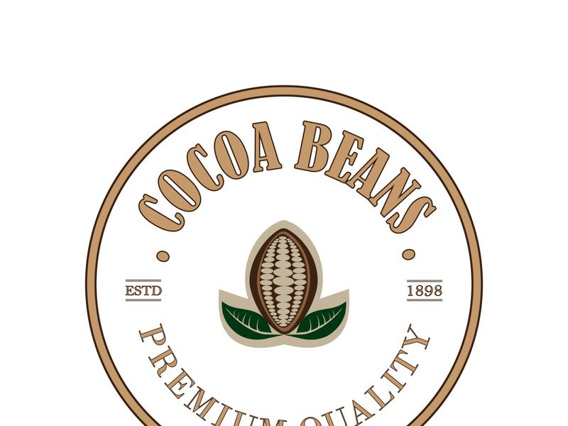 cocoa logo,cocoa bean,cocoa tree,cocoa branches and leaves,chocolate mix on white background,vintage,modern,simple,minimalist icon illustration template design vector